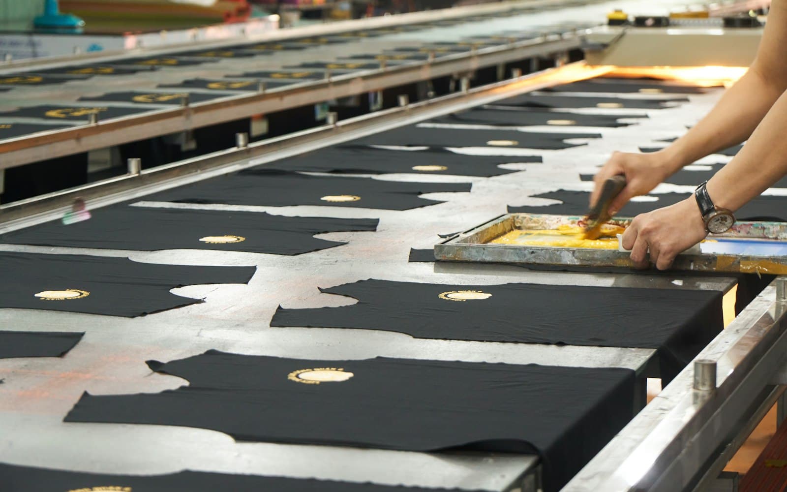 Garments on a printing line